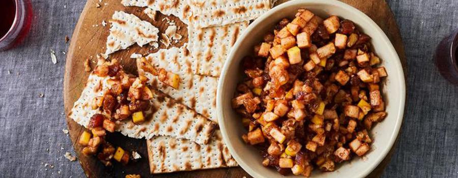 Matzo and charoset, a traditional Passover dish made with fruits and nuts.
